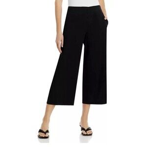 Vince Lined Navy Wide Leg Linen Cropped Pants Size 6 Side Zip Pockets Quiet Luxe